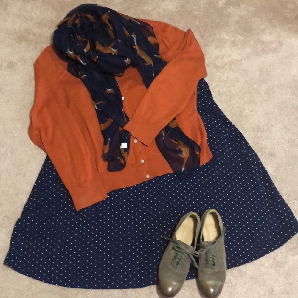 Lands End supima cotton sweater cardigan orange xl